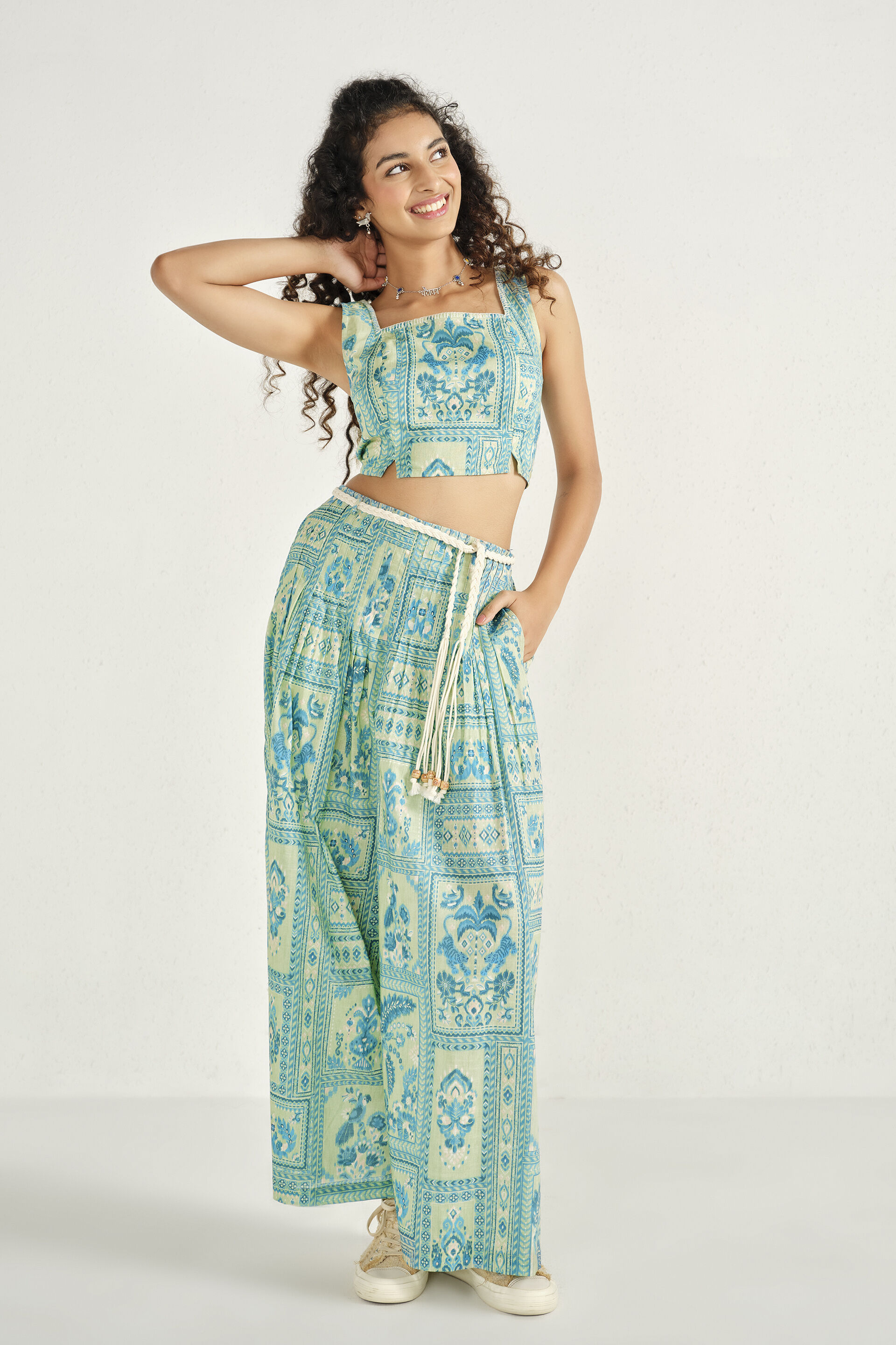 Teal Tiles Cotton Co-ord Set, Sage Green, image 4